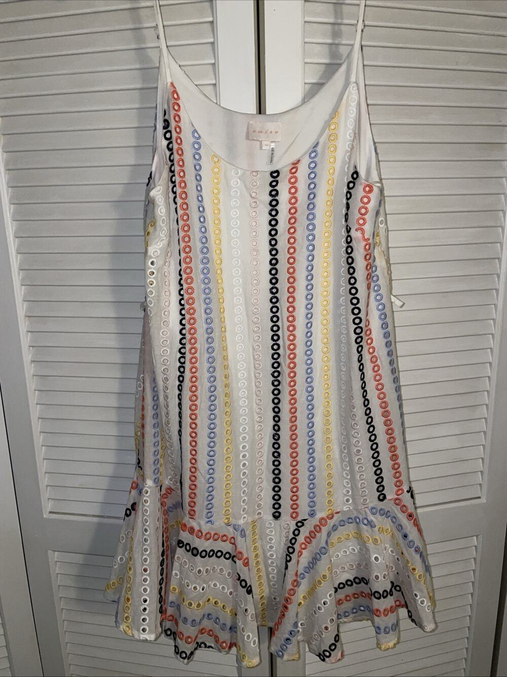 Entro Sleeveless Lined Dress Eyelet Polka Dot Dress Medium